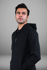 Black Fleece Hoodie with Quarter Zipper