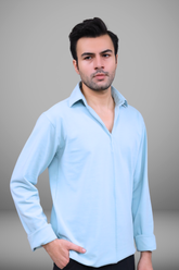 Korean Buttonless Shirt Sky Blue Full Sleeve