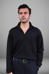 Korean Buttonless Shirt Full Sleeve - Black