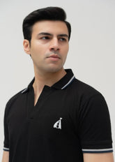 Black V-NECK Waffle Knit POLO Shirt