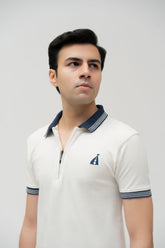 Popcorn Knit Quarter Zipper - White