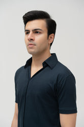 Korean buttonless shirt Navy Half Sleeve