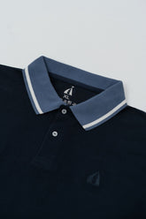 Navy Polo Shirt with White And Blue Tipping Collar