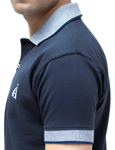 Indigo Blue Polo Shirt With Jacquard Collar