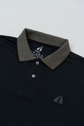 Black Polo Shirt with Jacquard Collar
