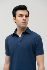 Ink blue V-Neck Waffle Knit POLO Shirt