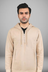 Beige Fleece Quarter Zipper Hoodie
