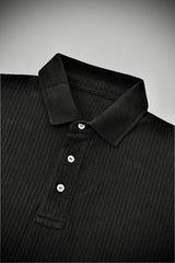 Black Ribbed Knit Polo Shirt