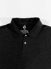 Black Ribbed Knit Polo Shirt