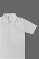 White Ribbed Knit Polo Shirt