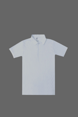 White Ribbed Knit Polo Shirt