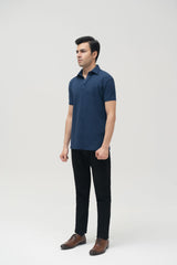 Ink blue V-Neck Waffle Knit POLO Shirt