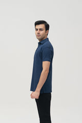 Ink blue V-Neck Waffle Knit POLO Shirt