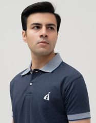 🇵🇰 Indigo Polo with Jacquard Collar (AZADI PROMOTION)