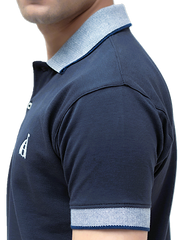 🇵🇰 Indigo Polo with Jacquard Collar (AZADI PROMOTION)