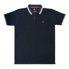 Navy Captain Polo Shirt with Red Edge Piping Placket