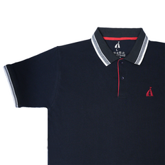 Navy Captain Polo Shirt with Red Edge Piping Placket
