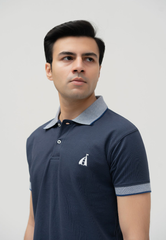 🇵🇰 Indigo Polo with Jacquard Collar (AZADI PROMOTION)